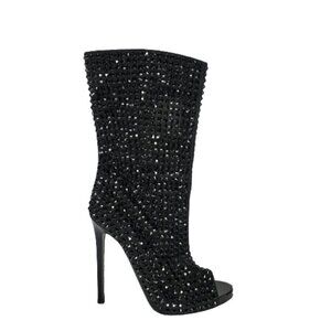 Philipp Plein Studded Spiked Peep Toe Mid Calf Stiletto Boots